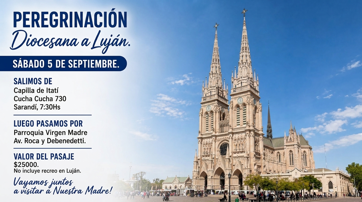 “✨ Visita a las 7 Iglesias ✨ Semana Santa  📅 3 de abril 🕣8:30hs  📍Capilla Itatí Cucha Cucha 730  📍Parroquia Virgen Madre AV. Roca 2602  🎟️Valor del pasaje: $8000 📌 Venta en secretaría de ambas sedes